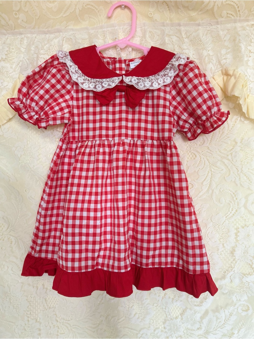 Red and White Gingham Puff Sleeve Dress with Peter Pan Collar 18-24m
